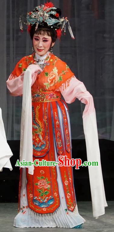 Chinese Shaoxing Opera Elderly Princess Hu Yang Dress Costumes and Headdress Golden Palace Refuse Marriage Yue Opera Dan Role Liu Huang Garment Apparels