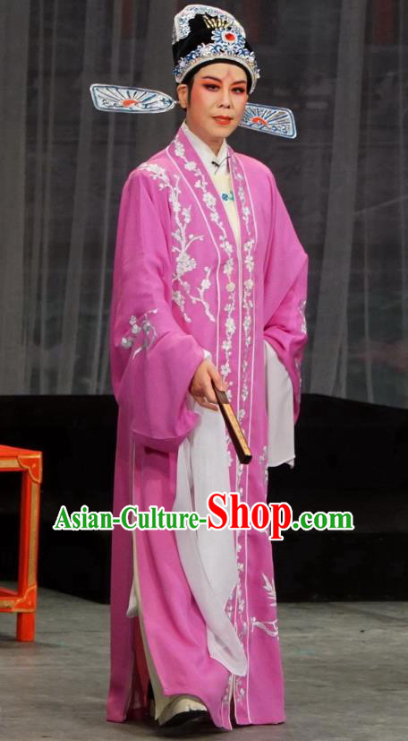 Chinese Yue Opera Scholar Costumes Palace Refuse Marriage Apparels and Headwear Shaoxing Opera Official Song Hong Garment
