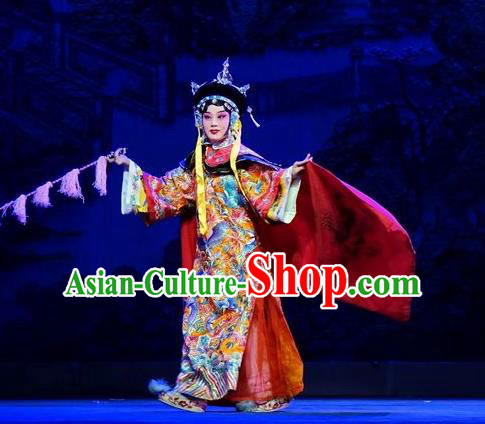 Chinese Beijing Opera Palace Lady Apparels Costumes and Headdress Nan Hai Zi Traditional Peking Opera Qing Dynasty Imperial Consort Dress Garment