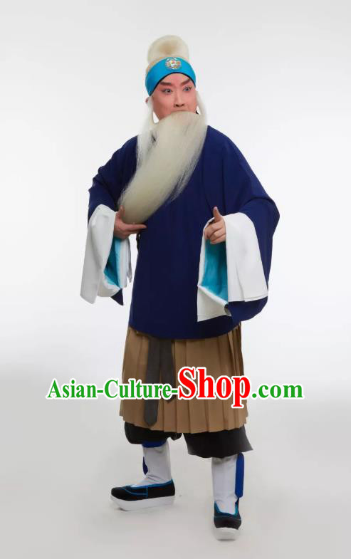 Tell On Sargam Chinese Peking Opera Old Servant Garment Costumes and Headwear Beijing Opera Laosheng Apparels Elderly Male Zhang Zhong Clothing