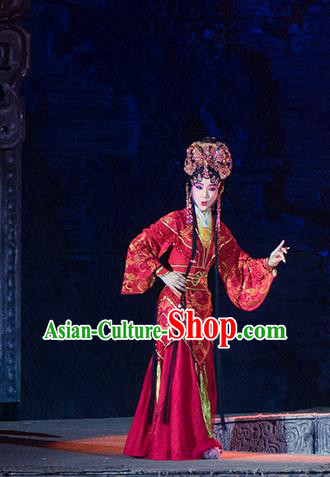 Chinese Beijing Opera Palace Lady Zi Yuan Apparels Costumes and Headdress Ru Ji Traditional Peking Opera Xiaodan Red Dress Court Maid Garment