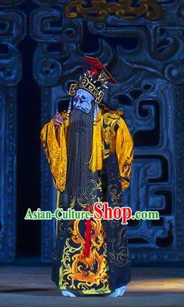 Ru Ji Chinese Peking Opera King Wei Garment Costumes and Headwear Beijing Opera Laosheng Apparels Elderly Male Clothing