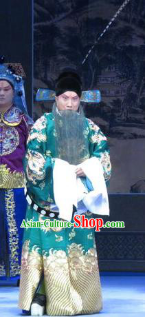 Lv Bu And Diao Chan Chinese Ping Opera Laosheng Costumes and Headwear Pingju Opera Elderly Male Apparels Green Official Clothing