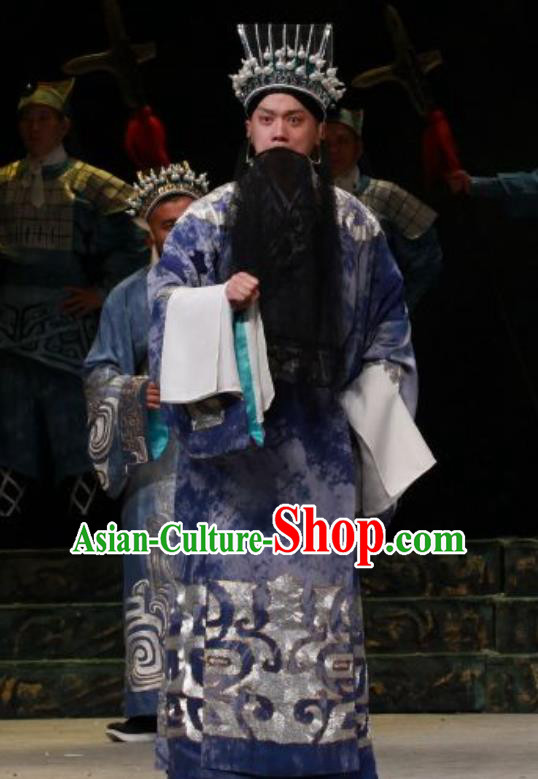 Chun Qiu Er Xu Chinese Peking Opera Official Shen Baoxu Garment Costumes and Headwear Beijing Opera Elderly Male Apparels Minister Clothing