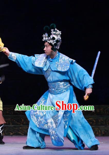 Chun Qiu Er Xu Chinese Peking Opera Young Male Garment Costumes and Headwear Beijing Opera Swordsman Apparels Takefu Zi Qi Clothing