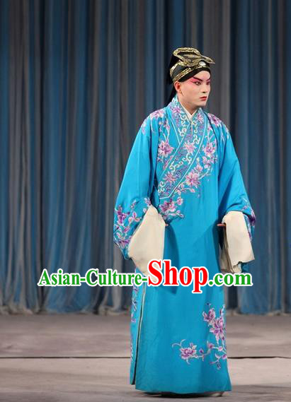 Tao Hua Cun Chinese Peking Opera Niche Garment Costumes and Headwear Beijing Opera Scholar Bian Ji Apparels Young Male Clothing