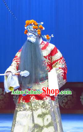 Lv Bu And Diao Chan Chinese Ping Opera Elderly Male Dong Zhuo Costumes and Headwear Pingju Opera Apparels Minister Red Clothing