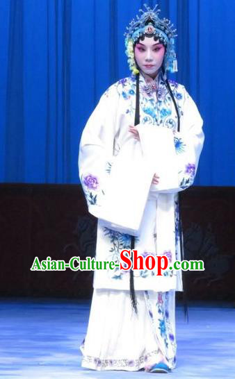 Chinese Ping Opera Hua Tan White Apparels Costumes and Headpieces Traditional Pingju Opera Zhou Ren Xian Sao Actress Dress Diva Garment