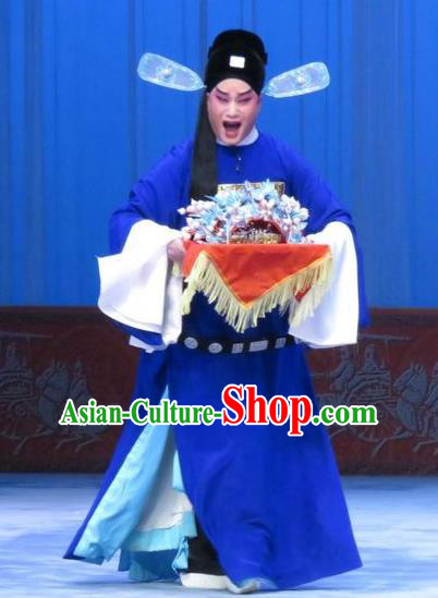 Zhou Ren Xian Sao Chinese Ping Opera Scholar Young Male Costumes and Headwear Pingju Opera Xiaosheng Zhou Ren Apparels Official Clothing