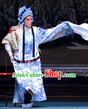 Di Qing Chinese Peking Opera General Garment Costumes and Headwear Beijing Opera Military Officer Apparels Young Male Takefu Clothing