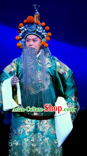 Di Qing Chinese Peking Opera General Yang Zongbao Garment Costumes and Headwear Beijing Opera Military Officer Apparels Elderly Male Clothing