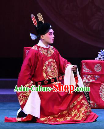 Love of Jade Hairpin Chinese Peking Opera Niche Zhao Qixian Garment Costumes and Headwear Beijing Opera Bridegroom Apparels Scholar Clothing