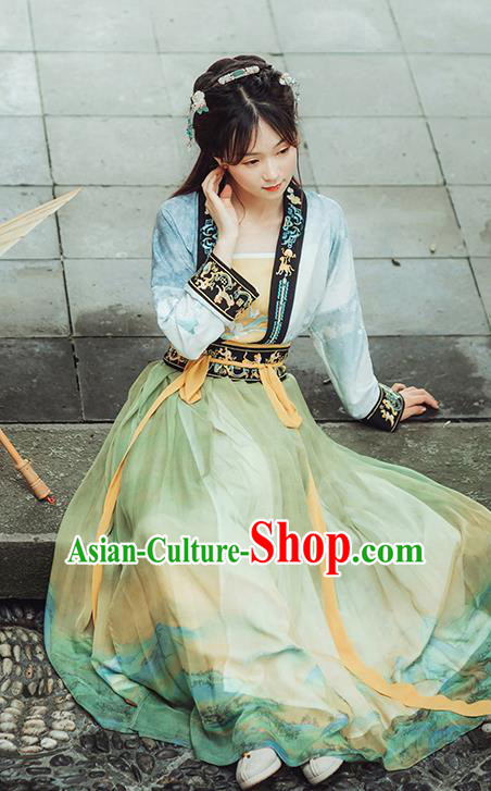 Chinese Ancient Young Lady Hanfu Dress Garment Traditional Ming Dynasty Historical Costumes Woman Apparels Complete Set