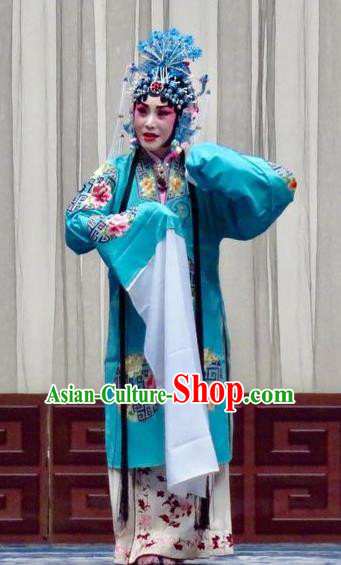 Chinese Ping Opera Diva Apparels Costumes and Headpieces Traditional Pingju Opera San Kan Yu Mei Hua Tan Princess Blue Dress Garment