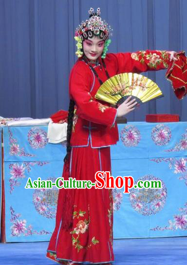 Chinese Ping Opera Diva Yuli Apparels Costumes and Headdress Traditional Pingju Opera Tao Li Mei Xiaodan Red Dress Garment