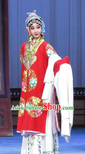 Chinese Ping Opera Bride Apparels Costumes and Headdress Traditional Pingju Opera Tao Li Mei Hua Tan Yuan Yuli Red Dress Garment