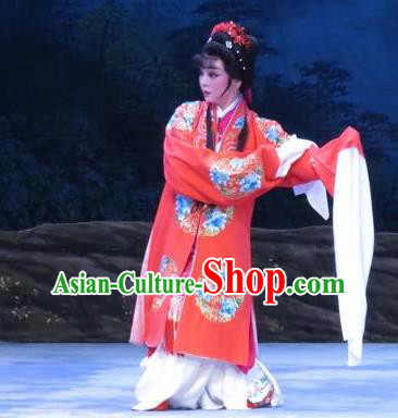 Chinese Ping Opera Bride Li Hua Apparels Costumes and Headpieces Traditional Pingju Opera Pear Blossom Love Diva Red Dress Garment