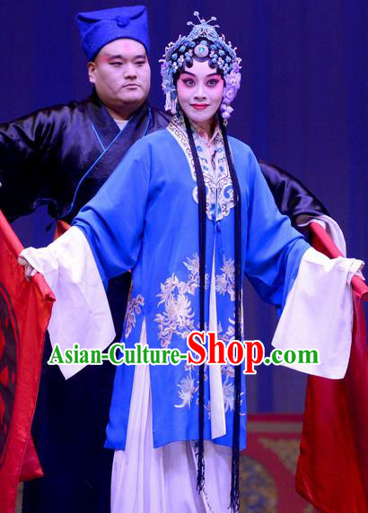 Chinese Ping Opera Hua Tan Apparels Costumes and Headpieces Selling Miaolang Traditional Pingju Opera Diva Liu Huiying Blue Dress Garment