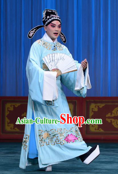 Xie Yaohuan Chinese Peking Opera Young Male Garment Costumes and Headwear Beijing Opera Xiaosheng Apparels Scholar Xie Zhongjv Clothing
