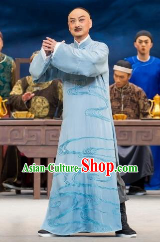 Jin Lv Qu Chinese Peking Opera Middle Age Male Garment Costumes and Headwear Beijing Opera Apparels Qing Dynasty Scholar Gu Zhenguan Clothing