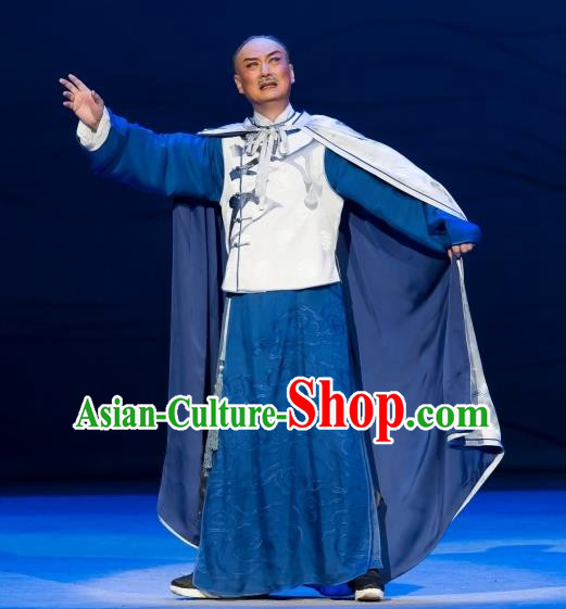 Jin Lv Qu Chinese Peking Opera Laosheng Garment Costumes and Headwear Beijing Opera Elderly Male Apparels Qing Dynasty Scholar Gu Zhenguan Clothing