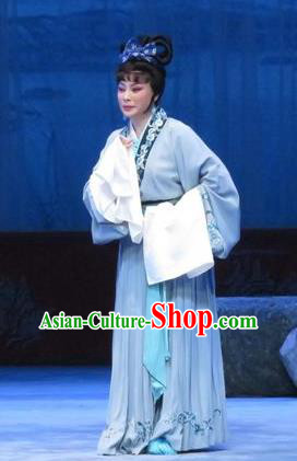 Chinese Ping Opera Diva Zhang Shangzhu Apparels Costumes and Headpieces Tell on Sargam Traditional Pingju Opera Distress Maiden Dress Garment