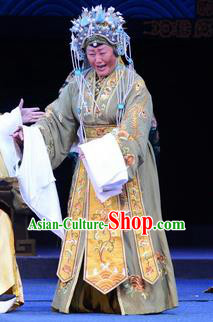 Chinese Ping Opera Noble Dame Apparels Costumes and Headpieces Da Song Zhong Yi Zhuan Traditional Pingju Opera Elderly Woman Dress Garment