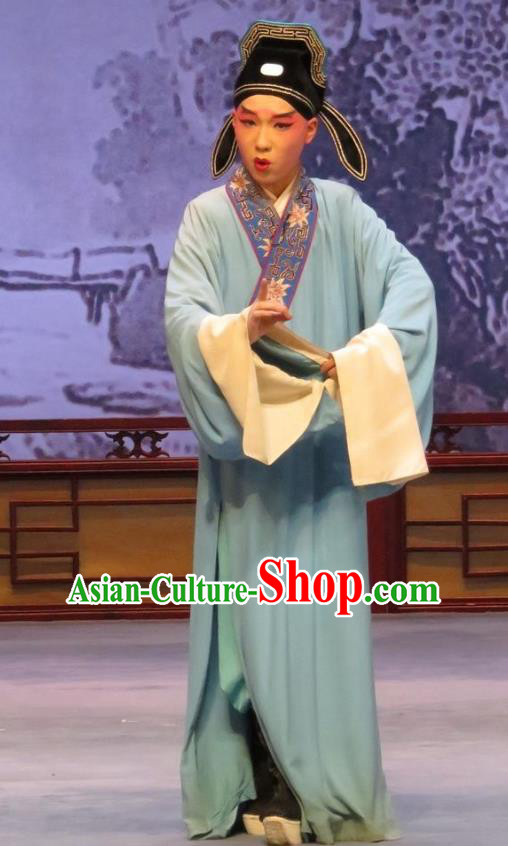 Southeast Fly the Peacocks Chinese Ping Opera Scholar Jiao Zhongqing Garment Costumes and Headwear Pingju Opera Xiaosheng Young Man Apparels Clothing