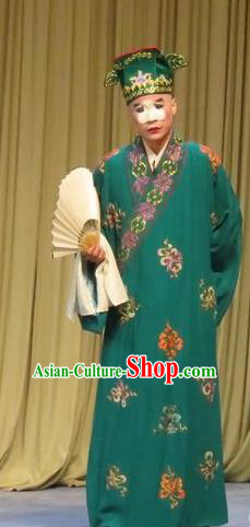 Chinese Ping Opera Southeast Fly the Peacocks Garment Costumes and Headwear Pingju Opera Bully Apparels Rich Childe Green Robe Clothing