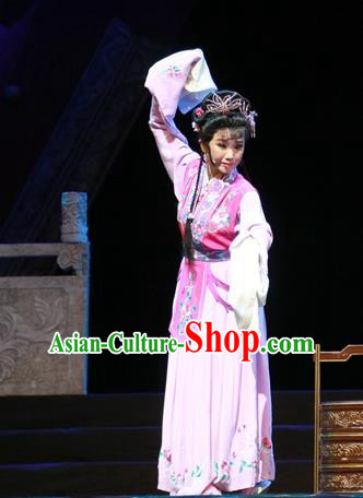 Chinese Ping Opera Court Maid Apparels Costumes and Headpieces Traditional Pingju Opera Palm Civet for Prince Diva Kou Zhu Pink Dress Garment