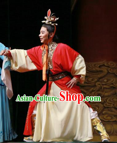 Chinese Ping Opera Young Male Xiaosheng Apparels Palm Civet for Prince Costumes and Headwear Pingju Opera Crown Prince Clothing