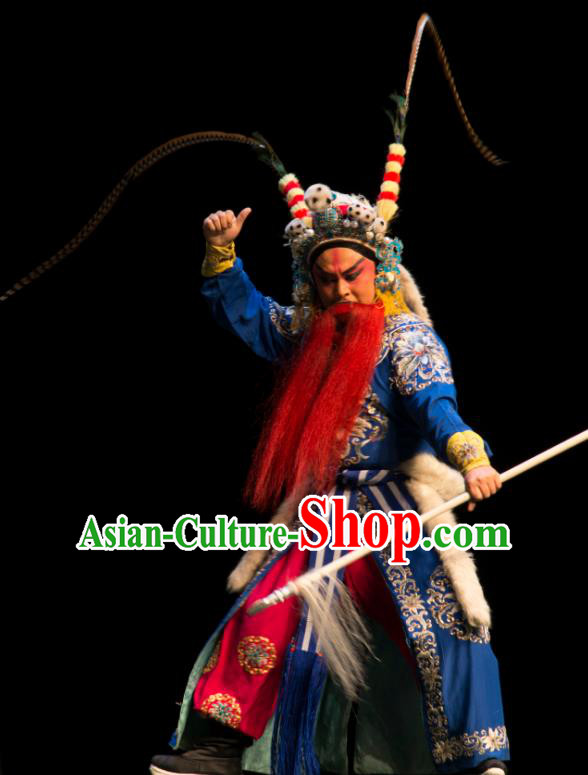 San Da Tao Sanchun Chinese Peking Opera Swordsman Garment Costumes and Headwear Beijing Opera Martial Male Apparels Takefu Gao Huaide Clothing