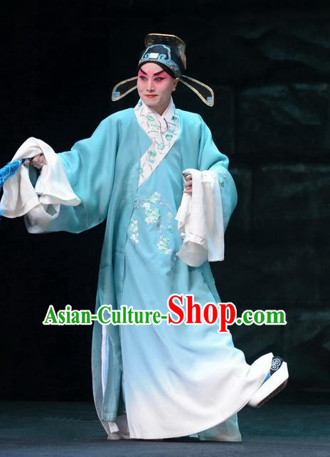 On A Wall and Horse Chinese Peking Opera Scholar Garment Costumes and Headwear Beijing Opera Young Male Apparels Childe Pei Shaojun Clothing