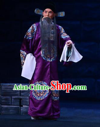 On A Wall and Horse Chinese Peking Opera Minister Garment Costumes and Headwear Beijing Opera Elderly Male Apparels Official Pei Xingjian Clothing