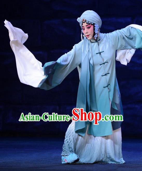 Chinese Beijing Opera Diva Apparels Costumes and Headdress On A Wall and Horse Traditional Peking Opera Tsing Yi Dress Actress Li Qianjun Garment