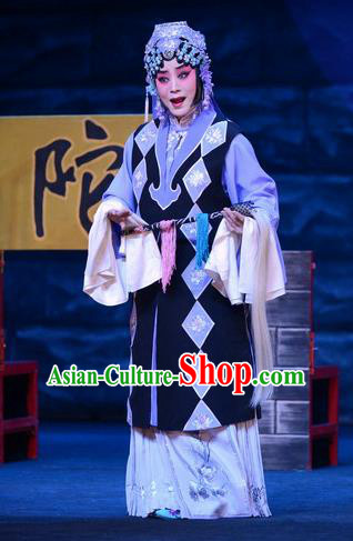 Chinese Beijing Opera Young Female Apparels Costumes and Headdress On A Wall and Horse Traditional Peking Opera Taoist Nun Li Qianjun Dress Actress Garment