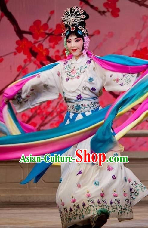 Chinese Beijing Opera Fairy Apparels Goddess Costumes and Headdress Petal Sprinkles From Heaven Traditional Peking Opera Actress Dress Garment