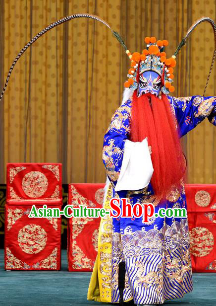 Chained Traps Chinese Peking Opera Laosheng Garment Costumes and Headwear Beijing Opera Elderly Male Apparels Dou Erdun Python Embroidered Robe Clothing