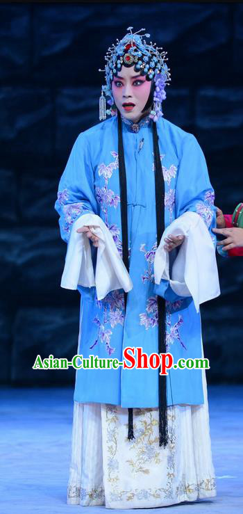 Chinese Beijing Opera Young Lady Apparels Costumes and Headdress On A Wall and Horse Traditional Peking Opera Hua Tan Actress Li Qianjun Dress Garment