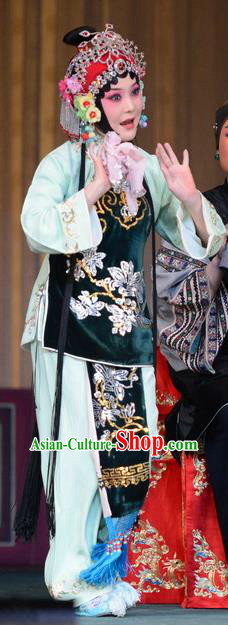 Chinese Beijing Opera Young Female Apparels Romance of the Iron Bow Costumes and Headpieces Traditional Peking Opera Actress Dress Diva Chen Xiuying Garment