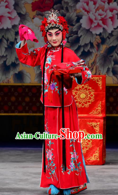 Chinese Beijing Opera Bride Chen Xiuying Apparels Romance of the Iron Bow Costumes and Headpieces Traditional Peking Opera Hua Tan Dress Young Beauty Garment