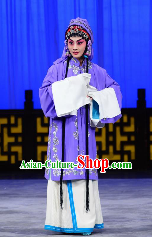 Chinese Beijing Opera Actress Chen Xiuying Apparels Romance of the Iron Bow Costumes and Headpieces Traditional Peking Opera Hua Tan Purple Dress Garment