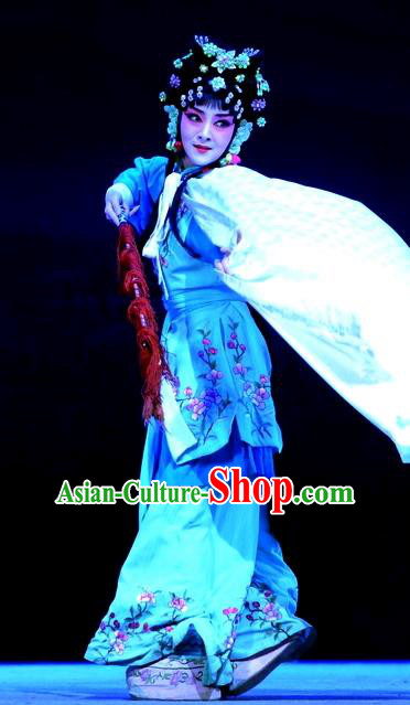 Chinese Beijing Opera Xiaodan Servant Girl Apparels Tian Dao Xing Costumes and Headdress Traditional Peking Opera Li Ruilian Dress Maidservant Garment