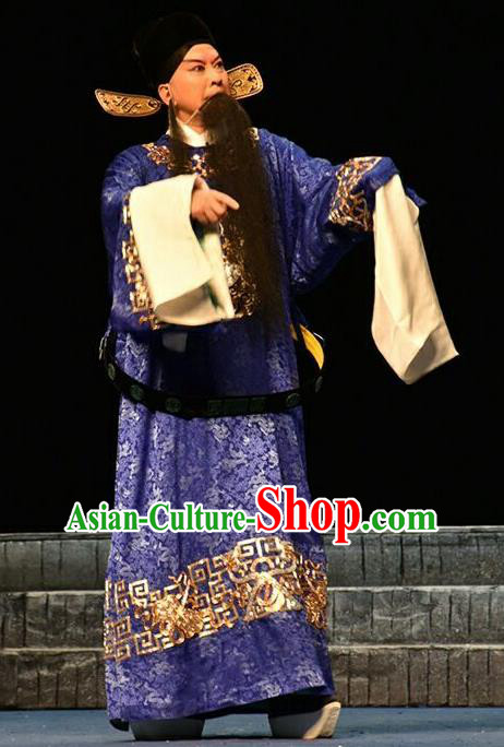 Qing Tian Dao Chinese Peking Opera Loyal Official Hai Rui Garment Costumes and Headwear Beijing Opera Elderly Male Minister Apparels Clothing