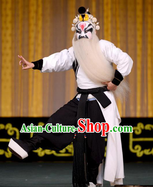 Jiu Jiang Kou Chinese Peking Opera Elderly Male Garment Costumes and Headwear Beijing Opera Laosheng Apparels Martial Male Zhang Dingbian Clothing