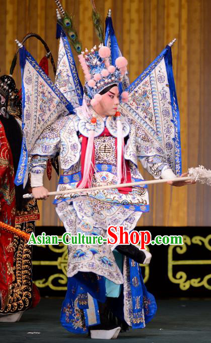 Jiu Jiang Kou Chinese Peking Opera General Kao Garment with Flags Costumes and Headwear Beijing Opera Wusheng Hua Yunlong Apparels Armor Clothing