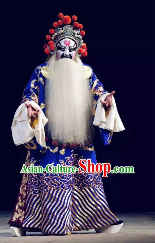 Jiu Jiang Kou Chinese Peking Opera Laosheng Garment Costumes and Headwear Beijing Opera General Zhang Dingbian Apparels Elderly Male Clothing