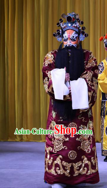 Jiu Jiang Kou Chinese Peking Opera Lord Garment Costumes and Headwear Beijing Opera Elderly Male Apparels Marshal Chen Youliang Clothing