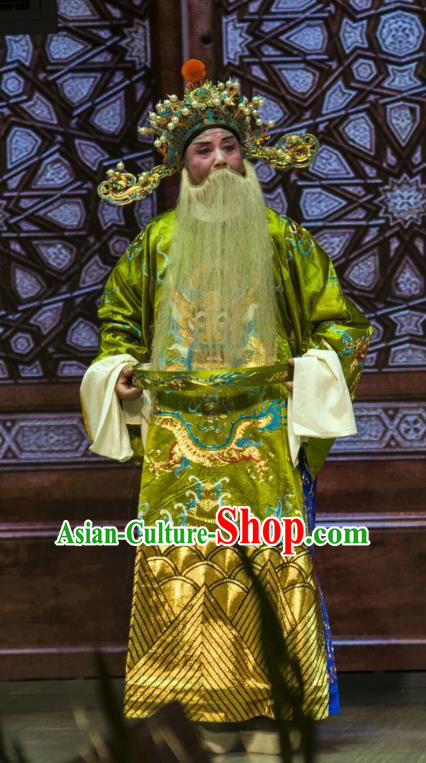 Ba Zhen Tang Chinese Peking Opera Elderly Male Garment Costumes and Headwear Beijing Opera Laosheng Apparels Official Zhang Wenda Clothing