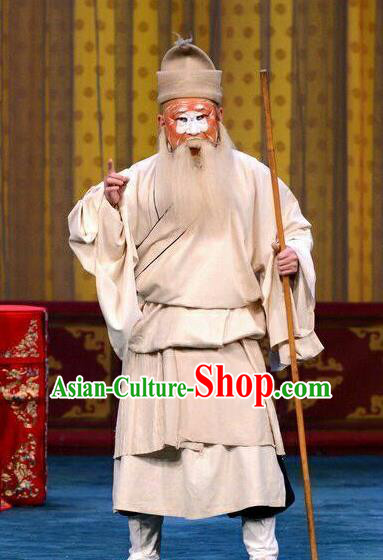 Qi Yuan Bao Chinese Peking Opera Jing Role Garment Costumes and Headwear Beijing Opera Elderly Pauper Zhang Biegu Apparels Clothing